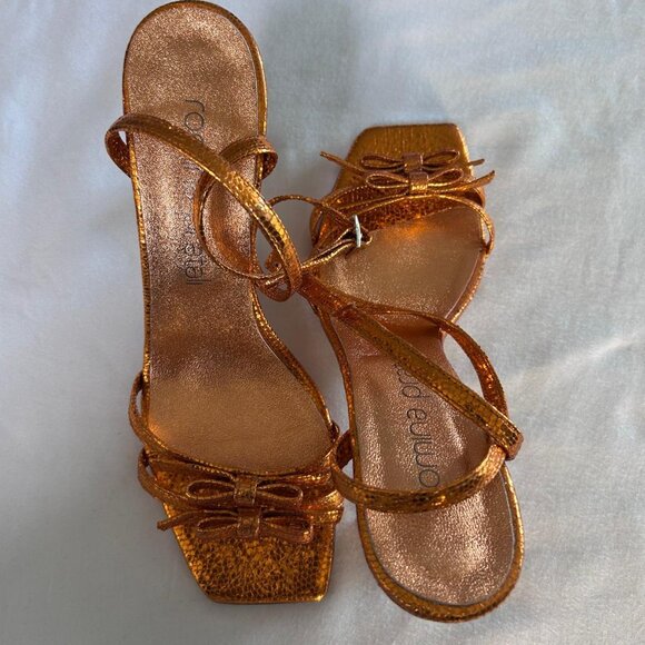 New Romina Pratali Orange Made in Italy strappy heels Genuine Leather - Picture 5 of 7